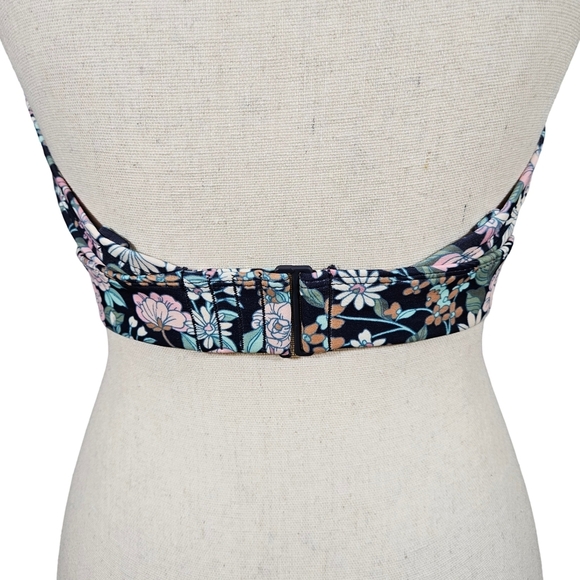 Kona Sol Strapless Bikini Top Dark Blue Floral, 32 D/DD - Picture 3 of 13